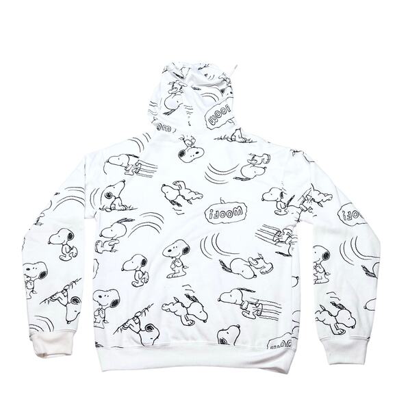 Peanuts Snoopy Woodstock Sweater Men Small All-Over Print Pullover Hoodie Used - Picture 2 of 5